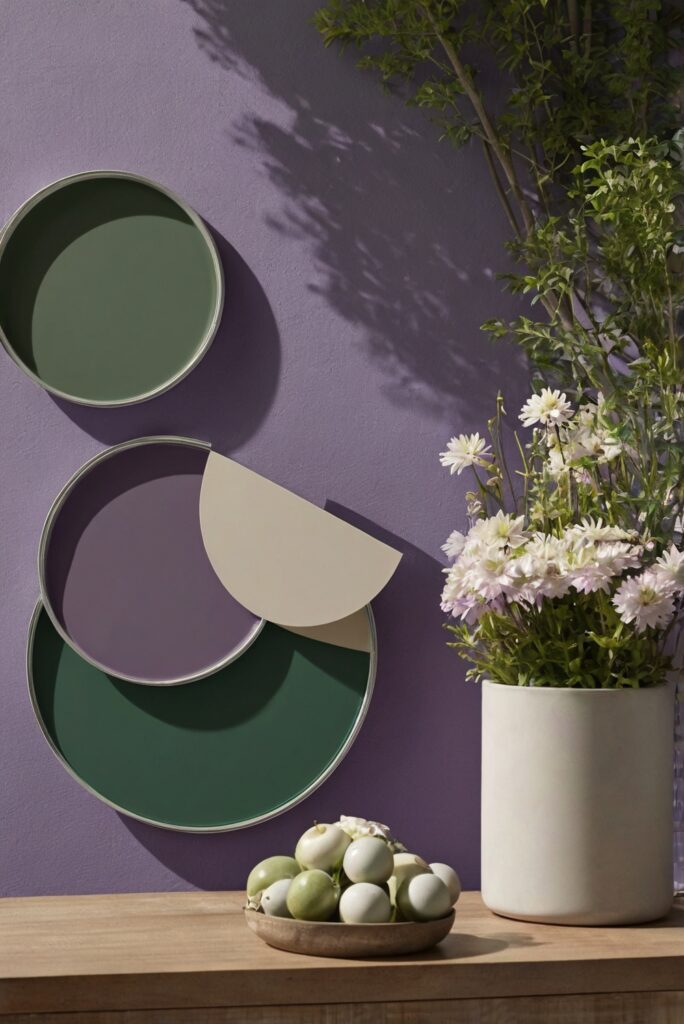 forest green, lavender, home decorating, home interior design, space planning