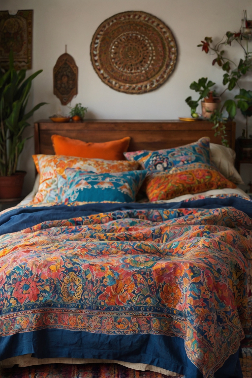 bohemian bedroom decor, boho bedding, colorful bed linens, eclectic bedroom, interior design ideas, home decor inspiration, bedroom decorating tips