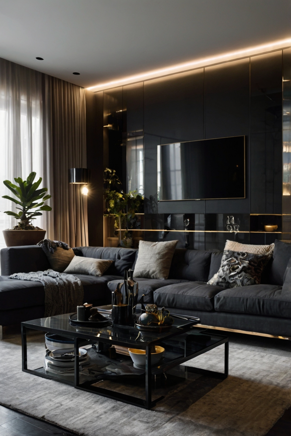 Black furniture, Black interior design, Black home decor, Black living room ideas, Black color scheme