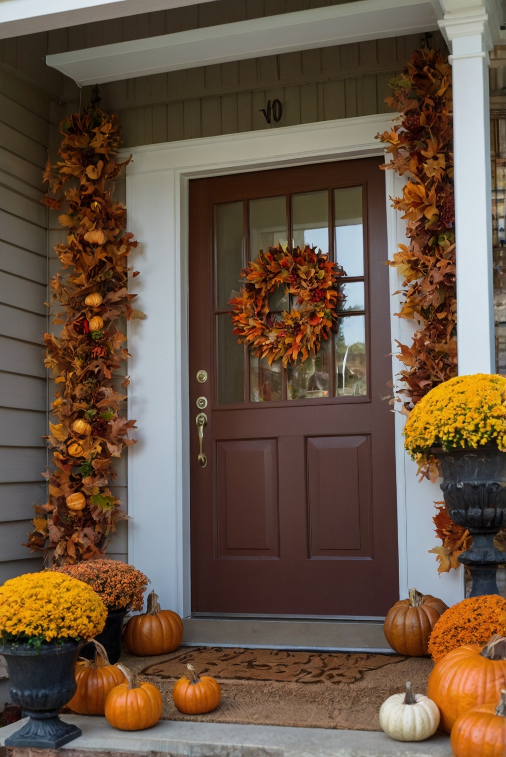 fall porch decor ideas, autumn front porch decor, outdoor fall decorations, seasonal porch decorations, festive porch accents