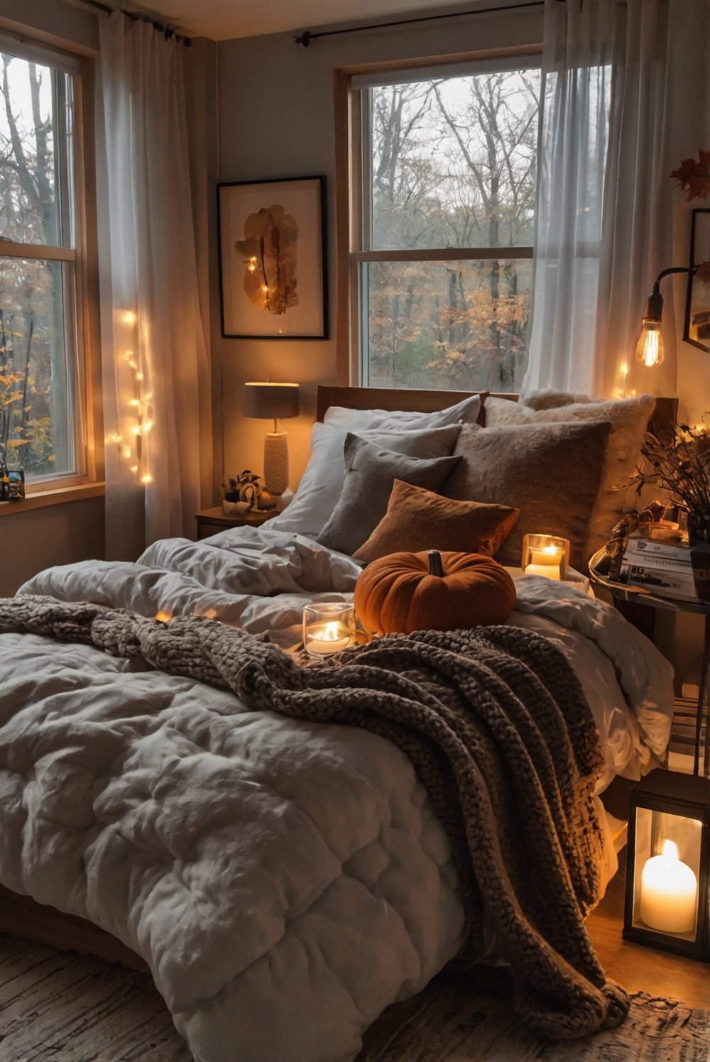 Cozy blankets, Fall decor, Bedroom upgrade, Aesthetic home items, Warm lighting