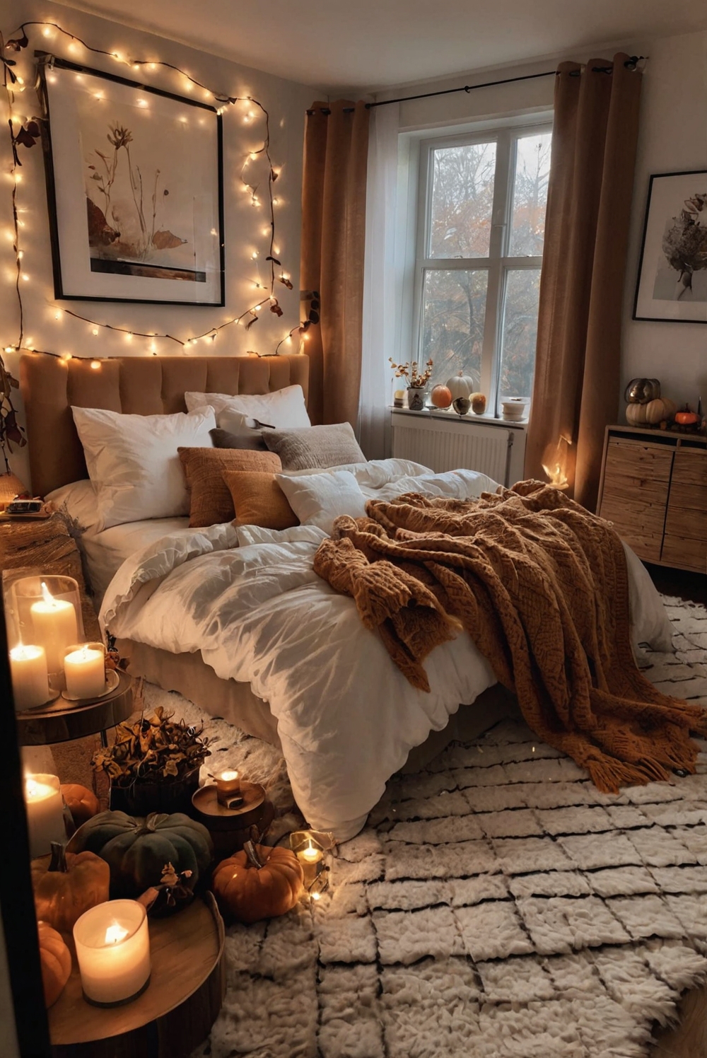 cozy bedroom decor, fall bedroom makeover, autumn bedroom inspiration, stylish bedroom design, luxurious bedroom ideas