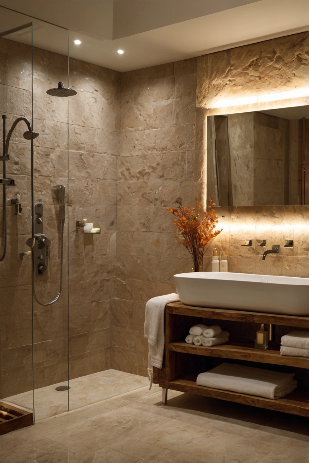 bathroom renovation, luxury bathtub, modern vanity, designer tile, spa shower