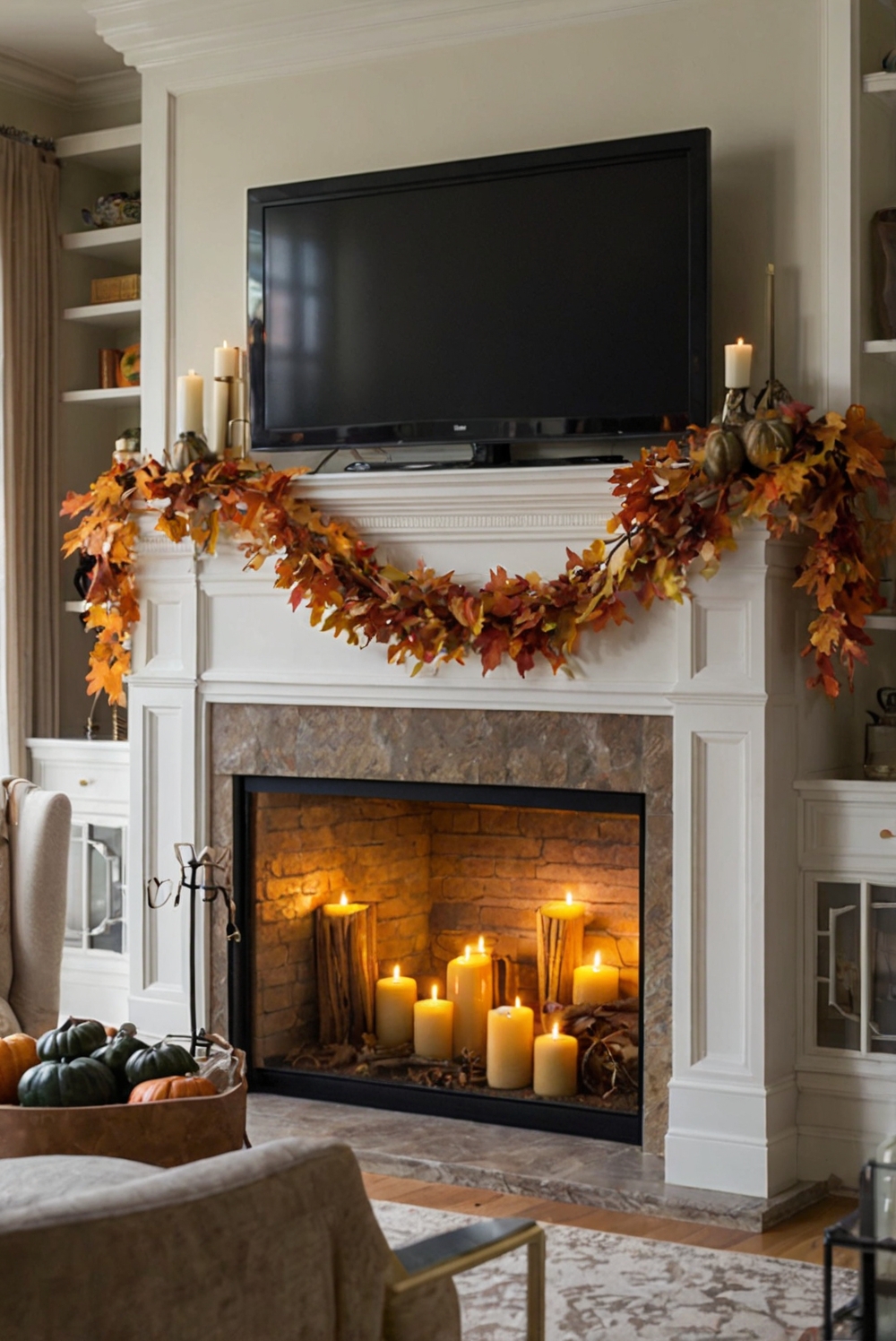 fall mantel decor, fireplace decor ideas, cozy living room decor, modern farmhouse decor, autumn home decor