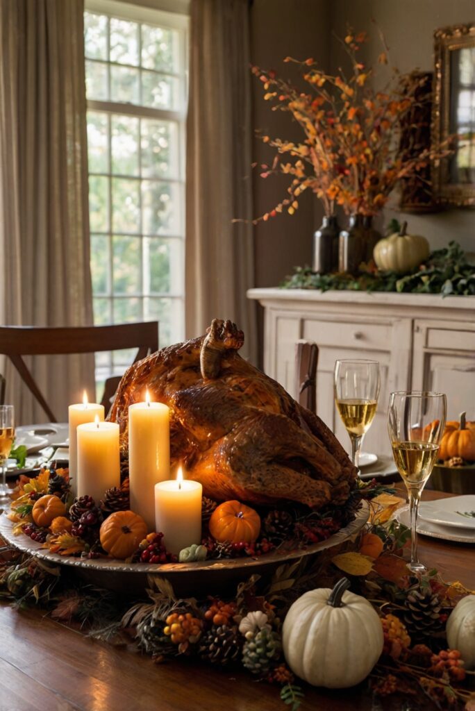 Thanksgiving room decor, Stylish home decor, Thanksgiving interior design, Elegant home decorations, Festive room accents