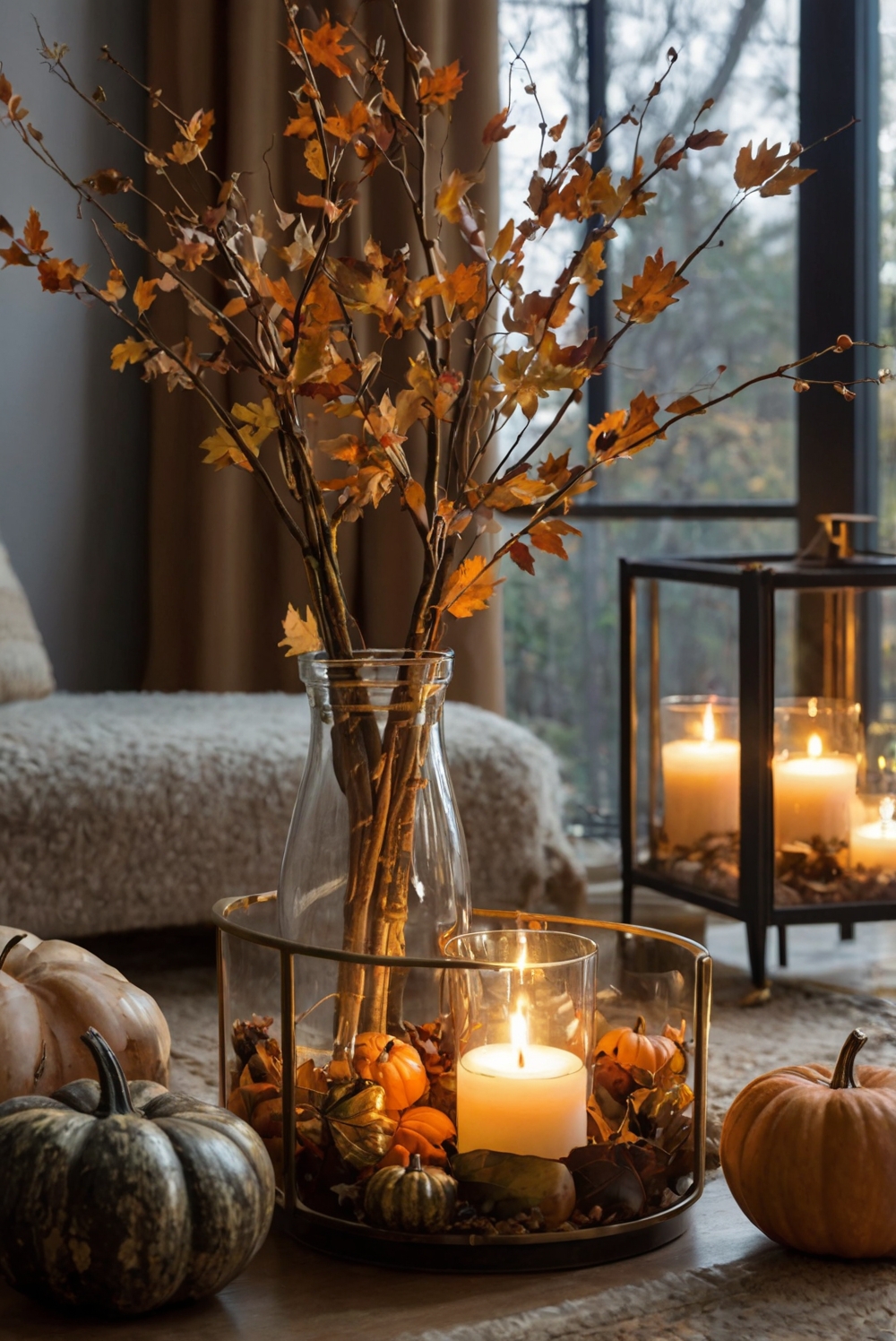 fall decorating ideas, cozy living room decor, autumn home accents, modern interior design, seasonal home makeover