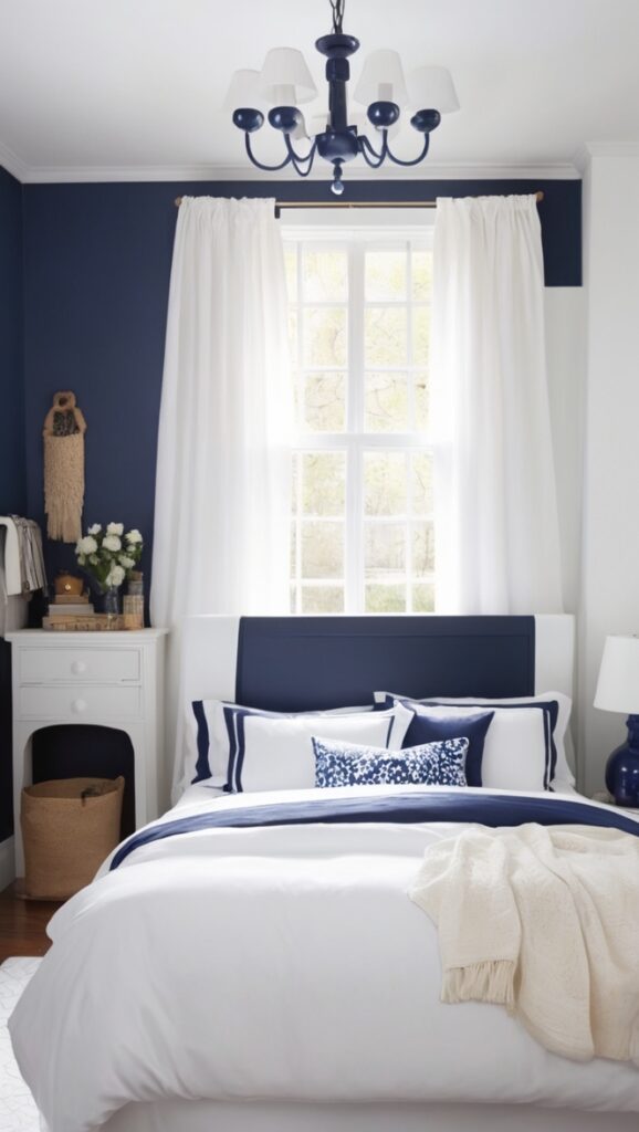 navy blue bedroom decor, navy blue furniture, white bedroom set, navy blue bedroom furniture, white nightstand