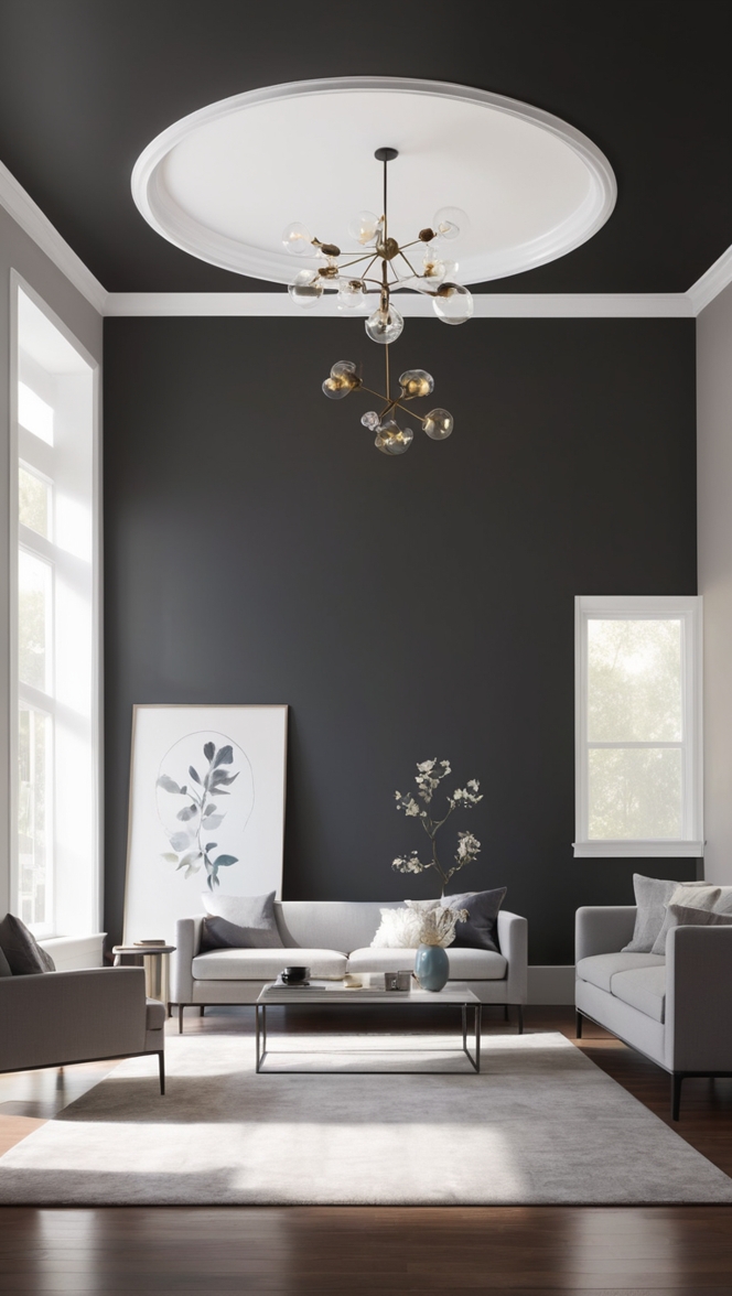 black living room decor, minimalist home design, modern interior design, sleek furniture, contemporary home decor