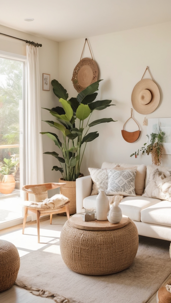 boho home decor, hippie living room, bohemian furniture, modern boho design, chic boho interior