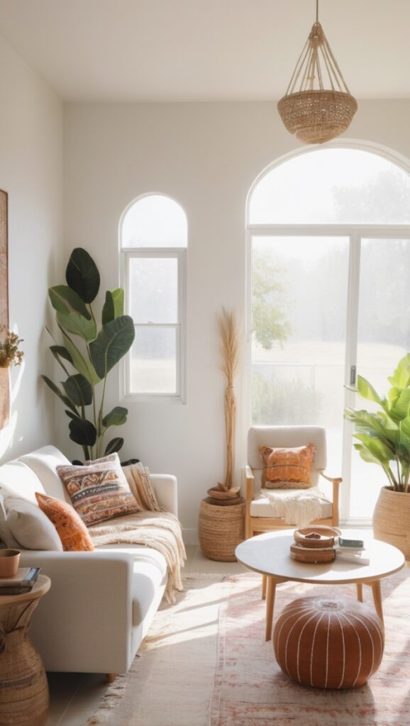 boho home decor, hippie living room, bohemian furniture, modern boho design, chic boho interior