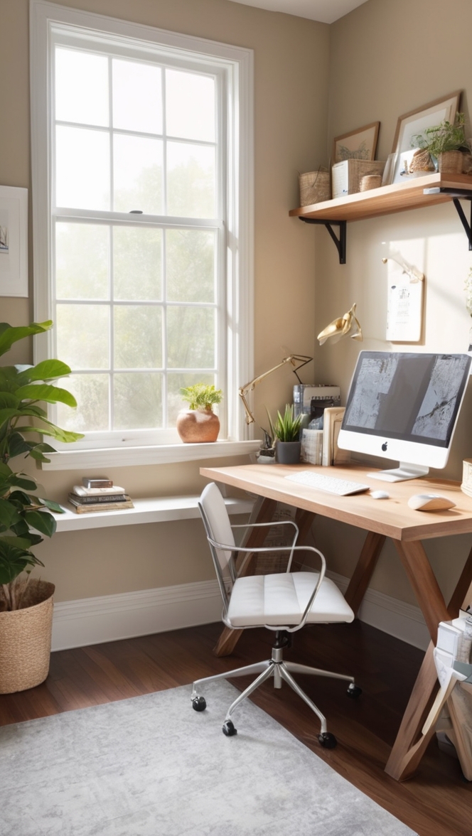 cozy home office setup, stylish desk accessories, comfortable office chair, modern desk organization, workspace decor ideas