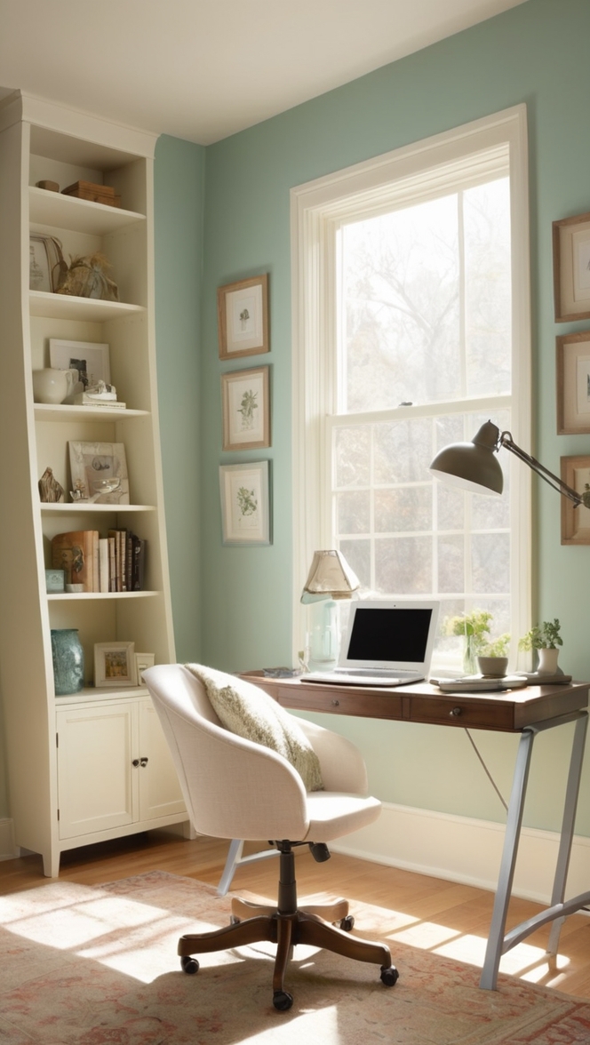 cozy office decor, home office furniture, comfortable study space, small office nook, stylish workspace