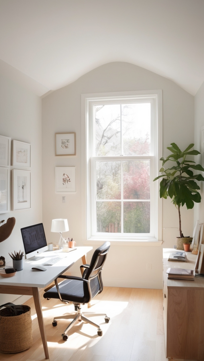 cozy home office decor, minimalist desk design, modern office organization, stylish workspace ideas, comfortable work environment 