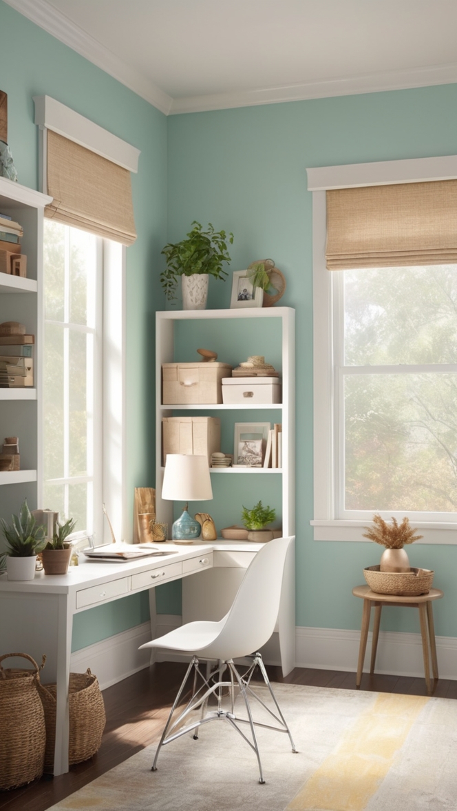 cozy office decor, comfortable home office, productive work space, stylish home office, modern home office