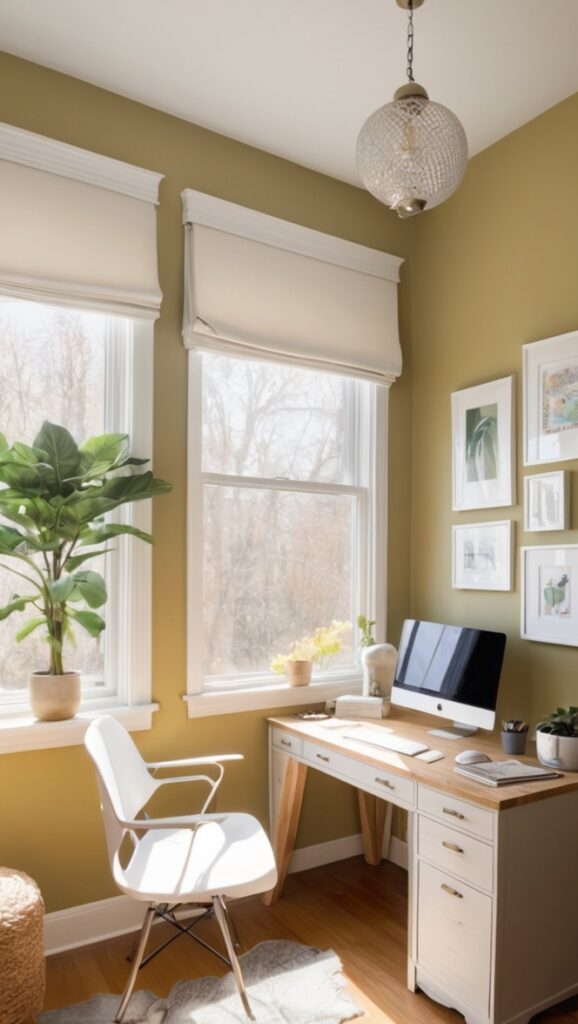 cozy office decor, comfortable home office, productive work space, stylish home office, modern home office