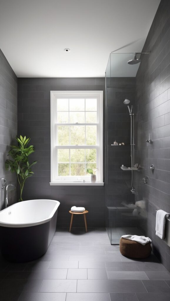 dark grey porcelain tiles, dark gray bathroom floor tiles, charcoal grey ceramic tiles, slate grey bathroom tiles, smoky grey wall tiles
