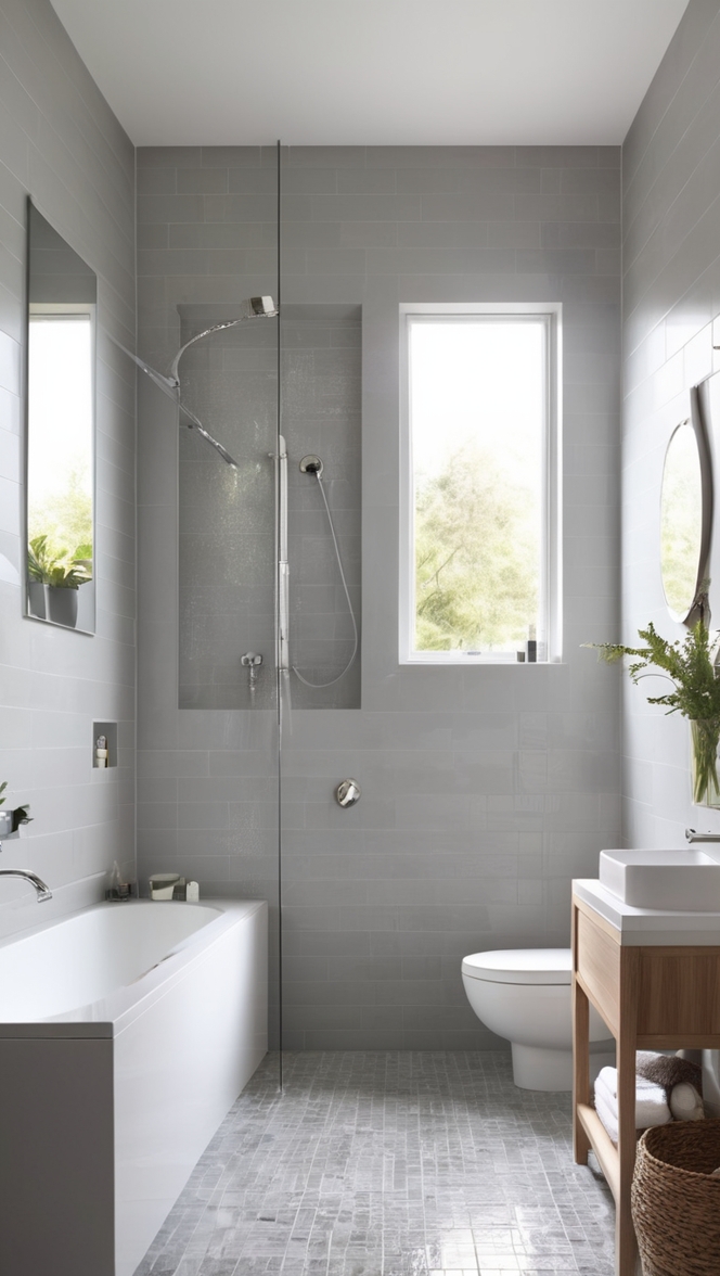 bathroom floor tiles, bathroom wall tiles, grey subway tiles, grey mosaic tiles, grey slate tiles 