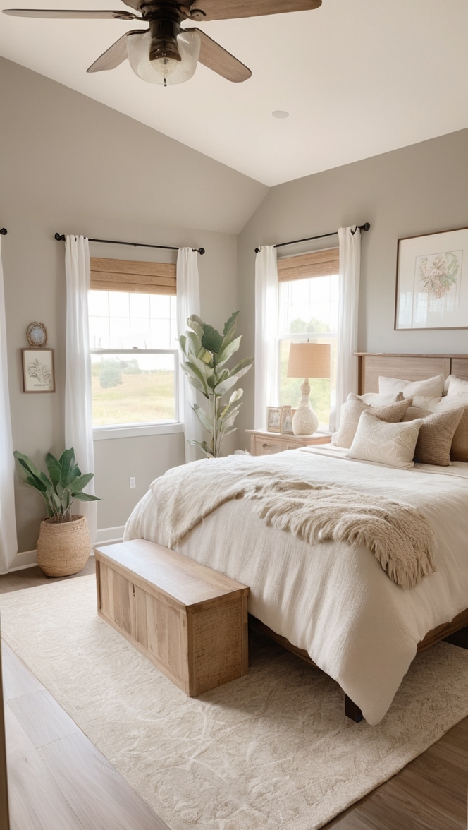 boho bedroom decor, rustic farmhouse furniture, bohemian home accessories, vintage farmhouse style, modern boho bed frame