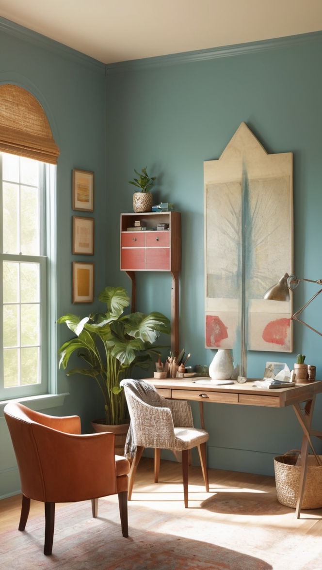 eclectic home office design, stylish home office decor, modern home office furniture, bohemian home office ideas, chic home office accessories