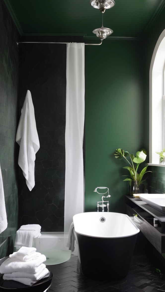 dark bathroom remodel, black and green tile, modern green bathroom, luxury black bathroom, elegant dark green palette 
