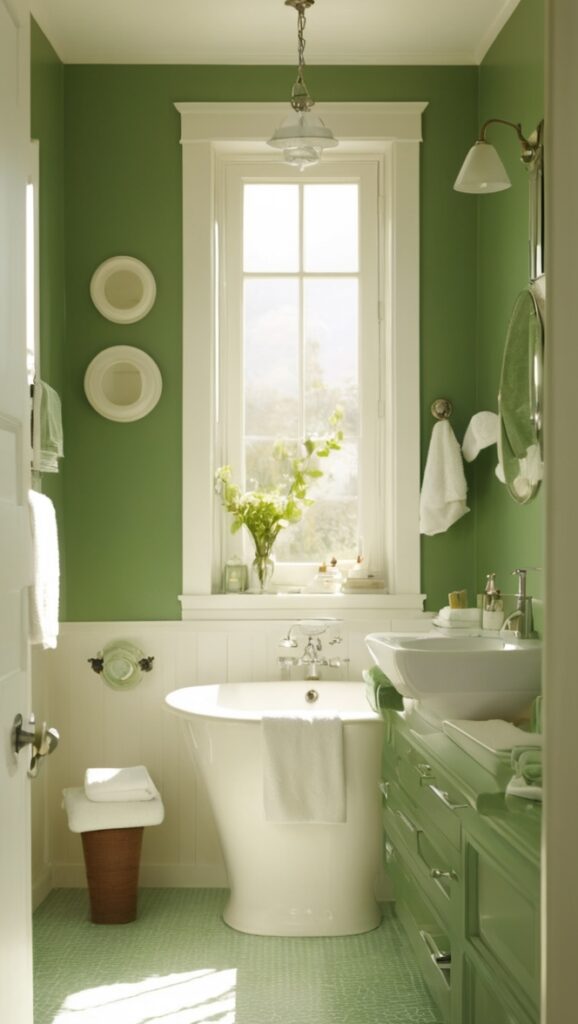 deep green tiles, deep green paint, deep green decor, deep green accessories, deep green bathroom ideas