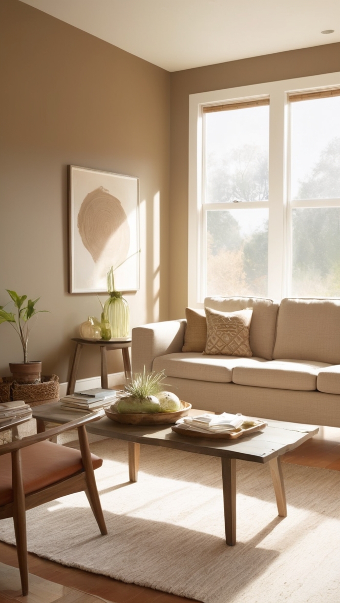 earthy living room design, minimalist home decor, natural elements interior design, organic living room ideas, rustic modern living room decor