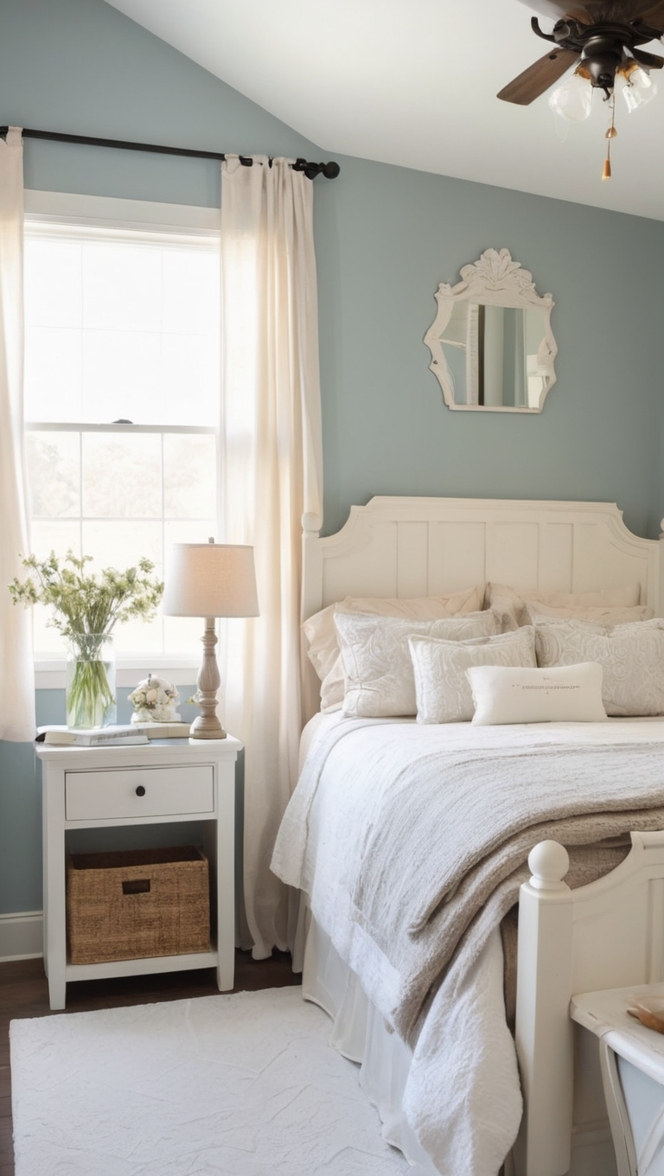 farmhouse bedroom decor, rustic bedding, shabby chic furniture, vintage style bedroom, cottagecore aesthetic