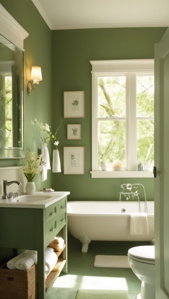 bathroom renovation, green bathroom decor, forest green tiles, eco-friendly bathroom design, sustainable bathroom materials