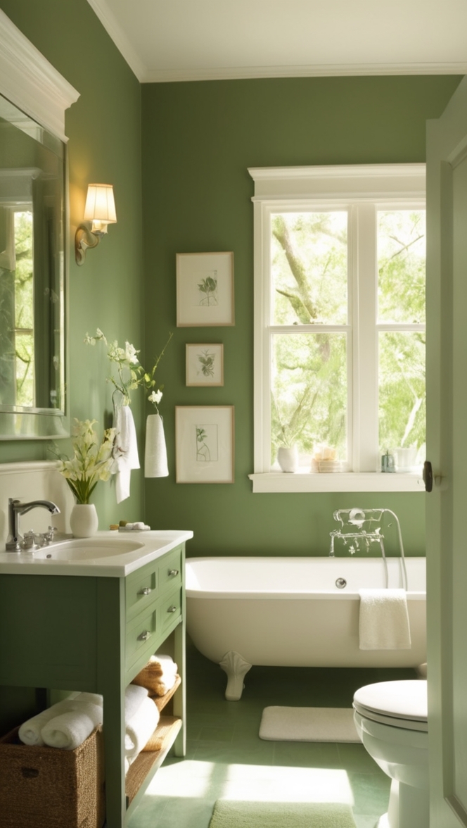 bathroom renovation, green bathroom decor, forest green tiles, eco-friendly bathroom design, sustainable bathroom materials 