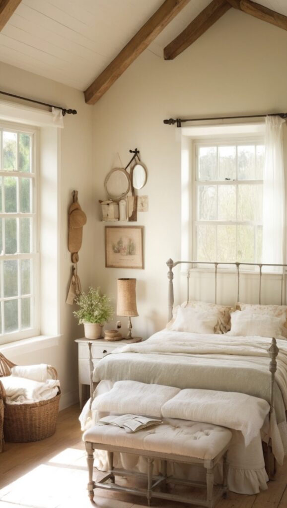farmhouse decor, vintage bedroom furniture, rustic bedding, country style curtains, shabby chic nightstands