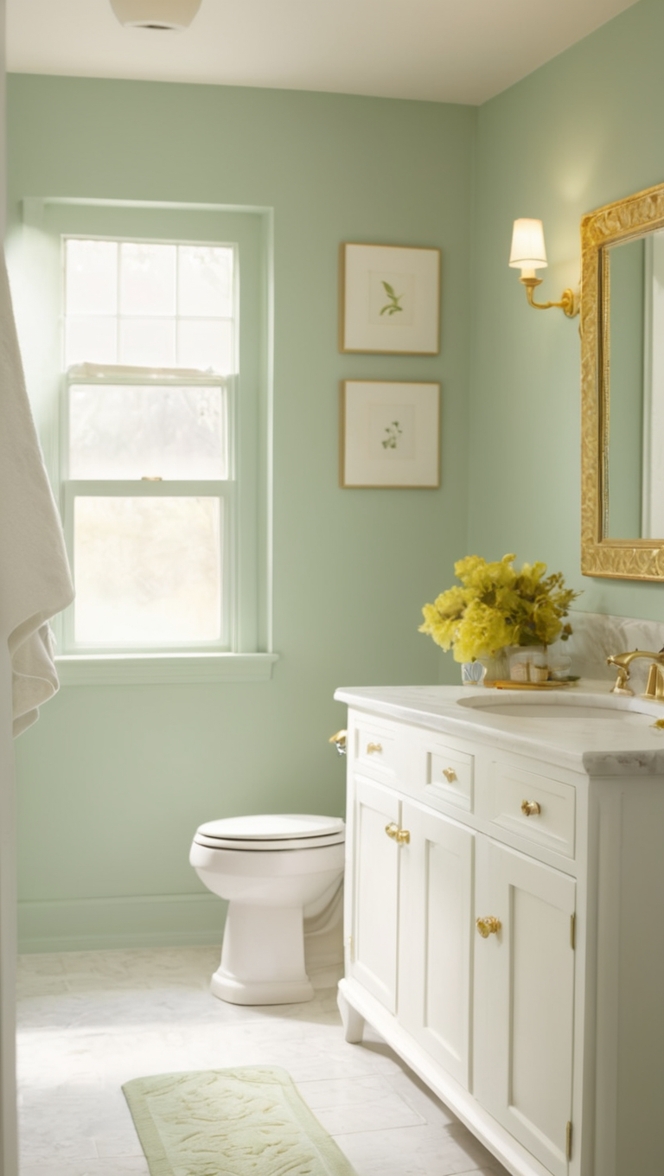 green and gold bathroom decor, elegant gold bathroom accessories, luxurious green bathroom tiles, stylish gold bathroom fixtures, modern green and gold bathroom design