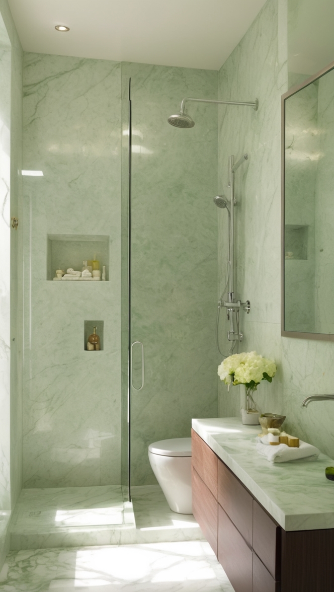 green marble tiles, green marble vanity, green marble countertops, green marble flooring, green marble shower 