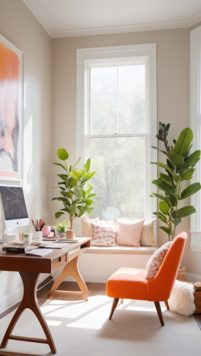 home office decor, cozy home office, lounge area design, home office setup 