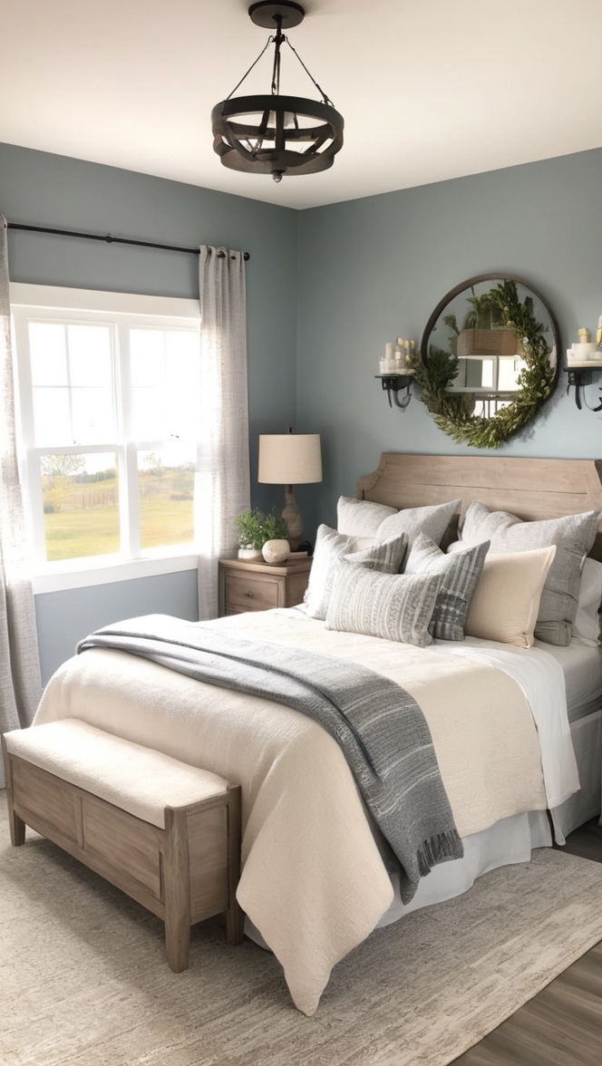 modern farmhouse decor, rustic bedroom furniture, farmhouse style bedroom, boho bedroom decor, shabby chic bedroom