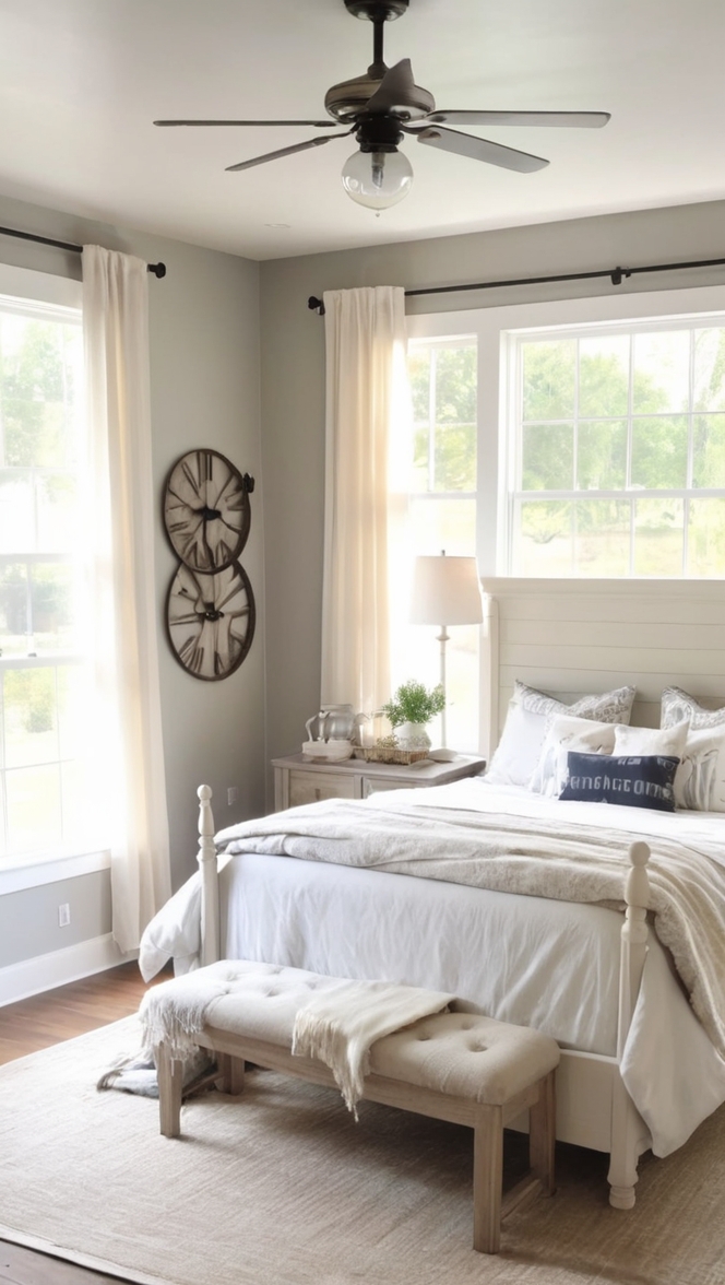 modern farmhouse decor, bedroom design ideas, rustic furniture, farmhouse style bedding, cozy master suite 