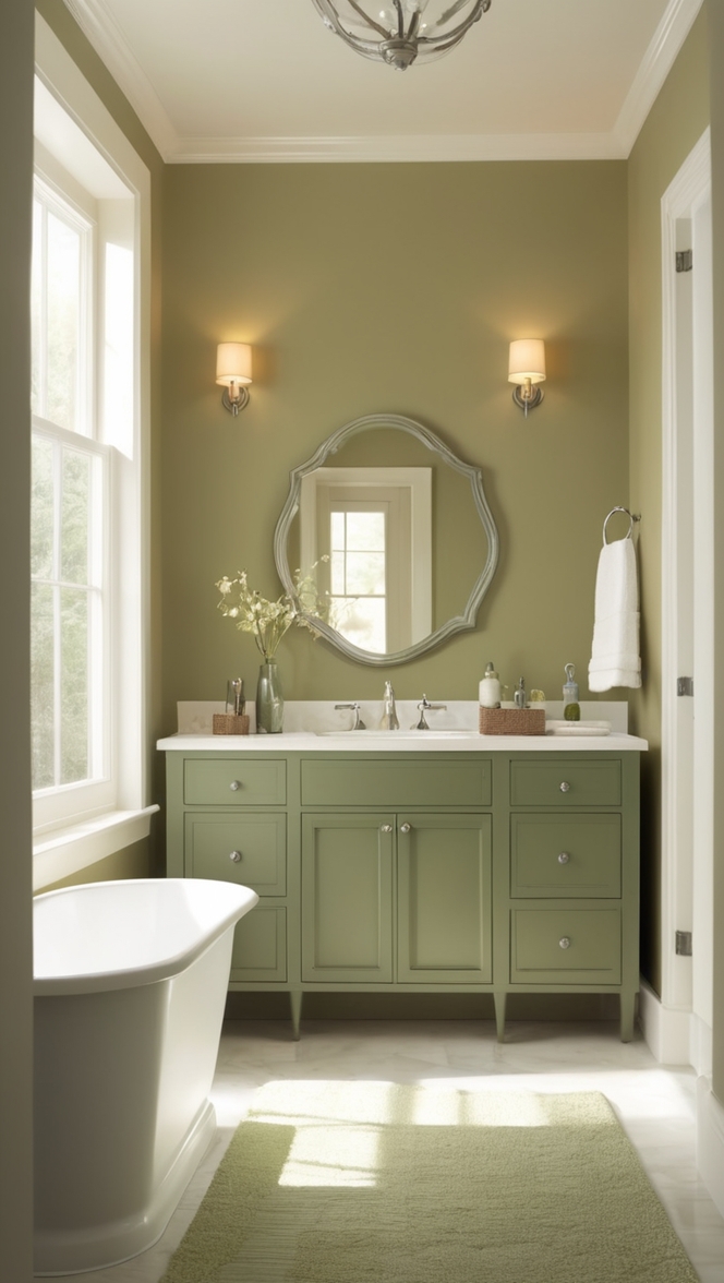 olive green shower curtains, olive green bath mat, olive green bathroom decor, olive green towels, olive green bathroom accessories