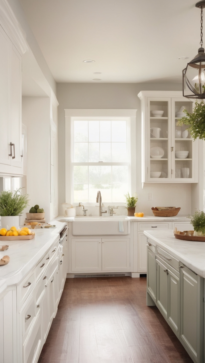 white kitchen cabinets, farmhouse sink, rustic kitchen decor, farmhouse style kitchen, kitchen island